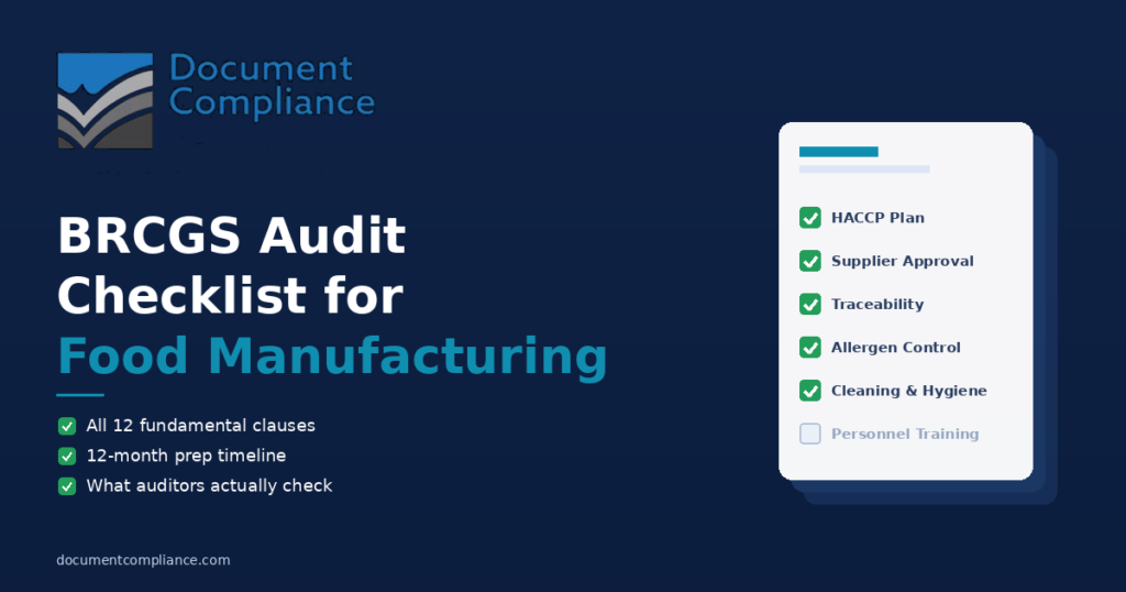 BRCGS Audit Checklist for Food Manufacturing